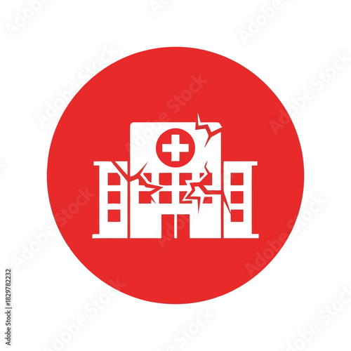 Damaged hospital building icon | healthcare crisis symbol Vector