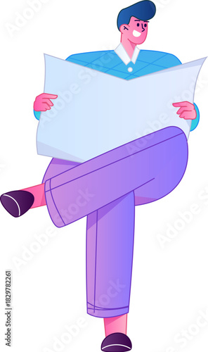 Vector flat gradient illustration of a character reading a book.
