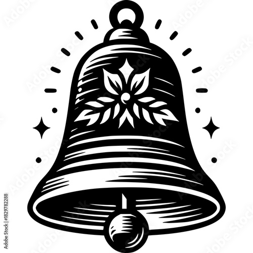 Christmas gold bells vector illustration with ribbons and decorations