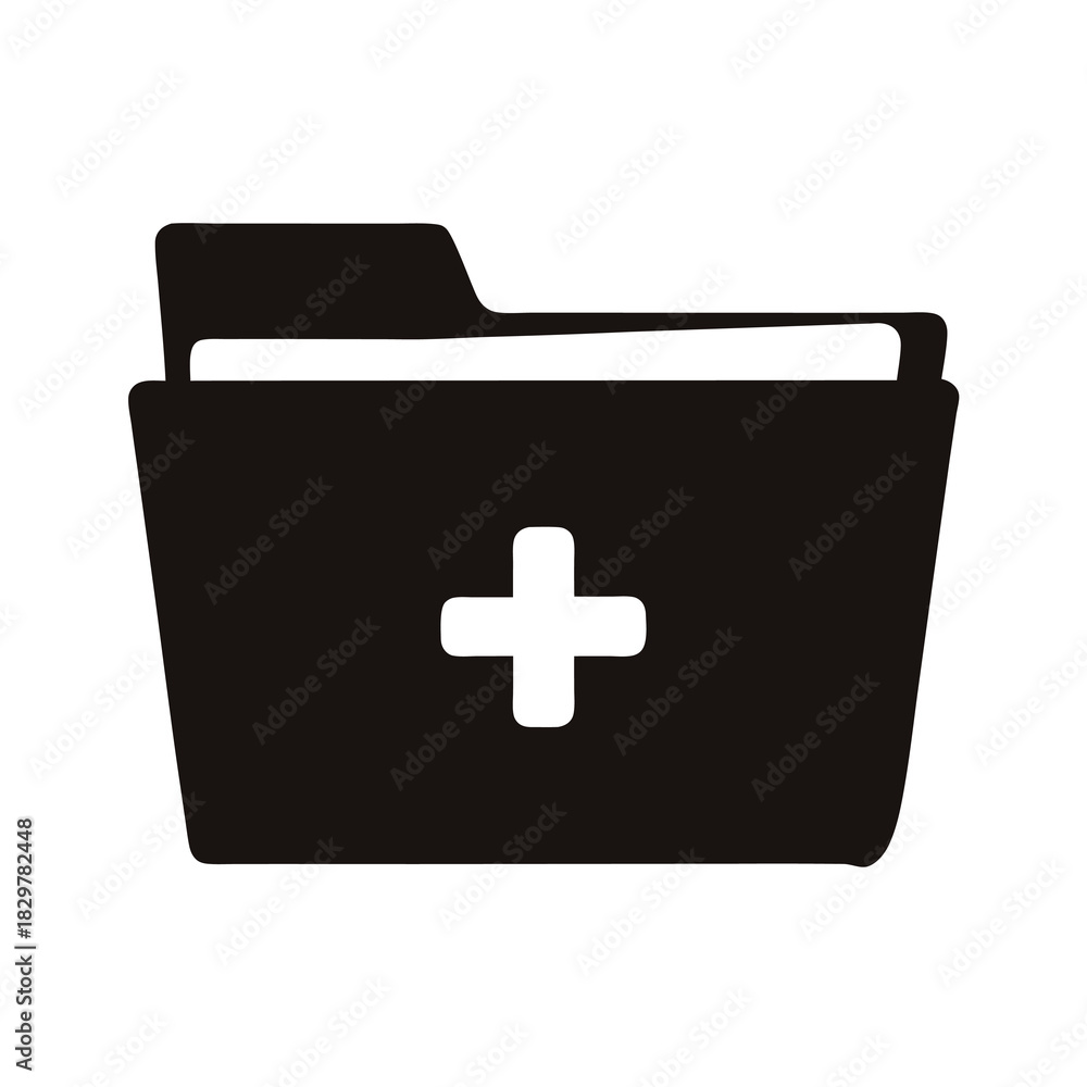 Obraz premium Black silhouette icon of a folder with a white plus symbol