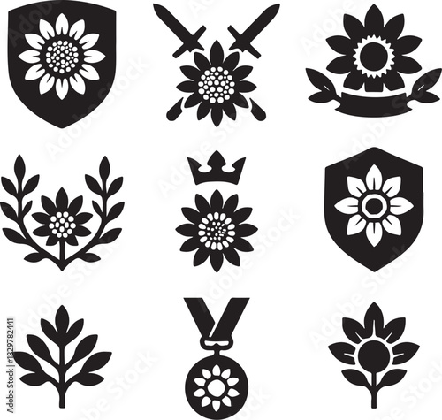 Sunflower Heraldic Crest Bundle vector eps.eps