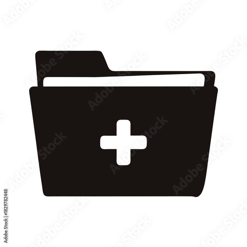 Black silhouette icon of a folder with a white plus symbol