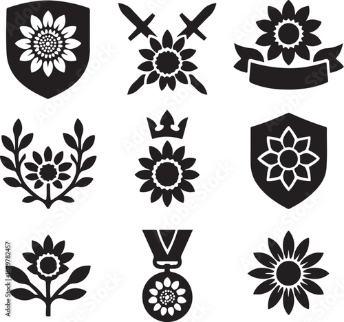 Sunflower Heraldic Crest Bundle.eps