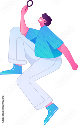 Vector flat gradient illustration of a character reading a book.
