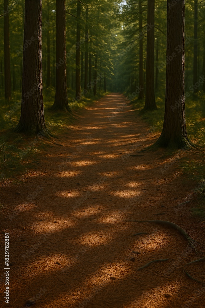 Naklejka premium Dappled light along a forest road