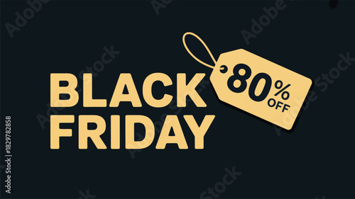 Elegant Black Friday promotional banner displaying an 80 percent discount tag on a dark background