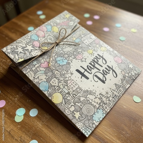 Artistic hand-drawn greeting card featuring doodle elements for a special celebration occasion