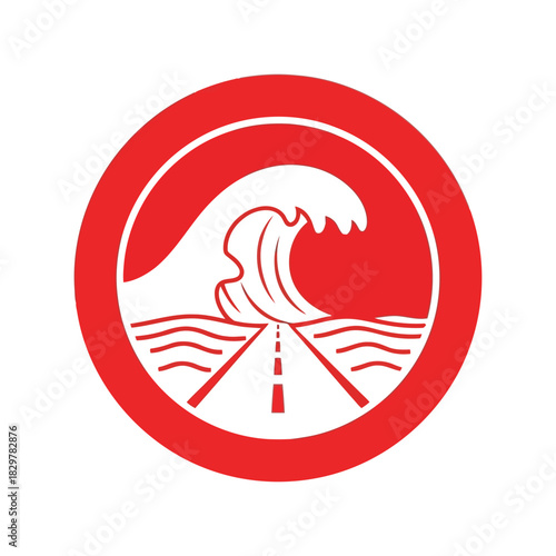 Tsunami flood warning road sign icon   natural disaster vector Vector