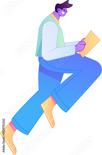 Vector flat gradient illustration of a character reading a book.
