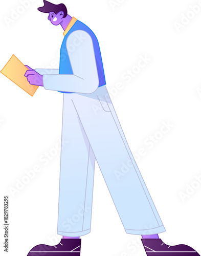 Vector flat gradient illustration of a character reading a book.
