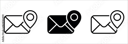 Need to send the location? Email icon with map pointer shows local business, delivery, or address location in modern vector style for web design.