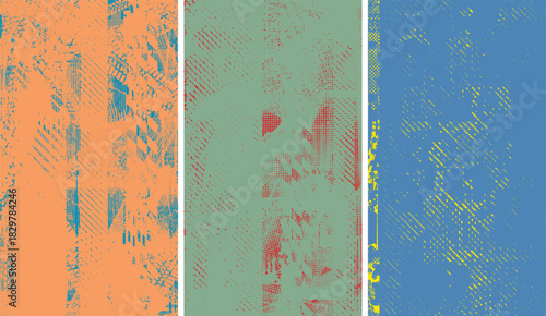 Digital art backgrounds set. Monochrome abstract texture with grunge, distressed, linear, dotted artistic effects for overlays. Grunge surface layer for design project. Artistic abstract texture.
