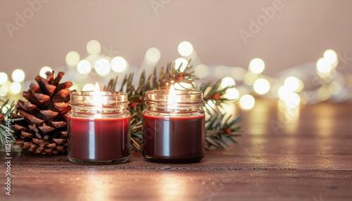 Burning Christmas Candles with Pine Branches