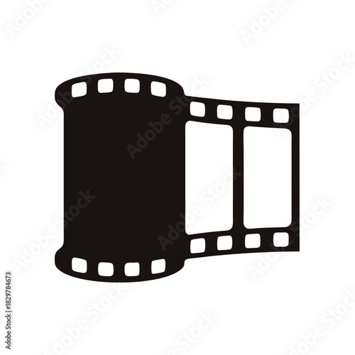 Silhouette of film reel on white background for film industry symbol