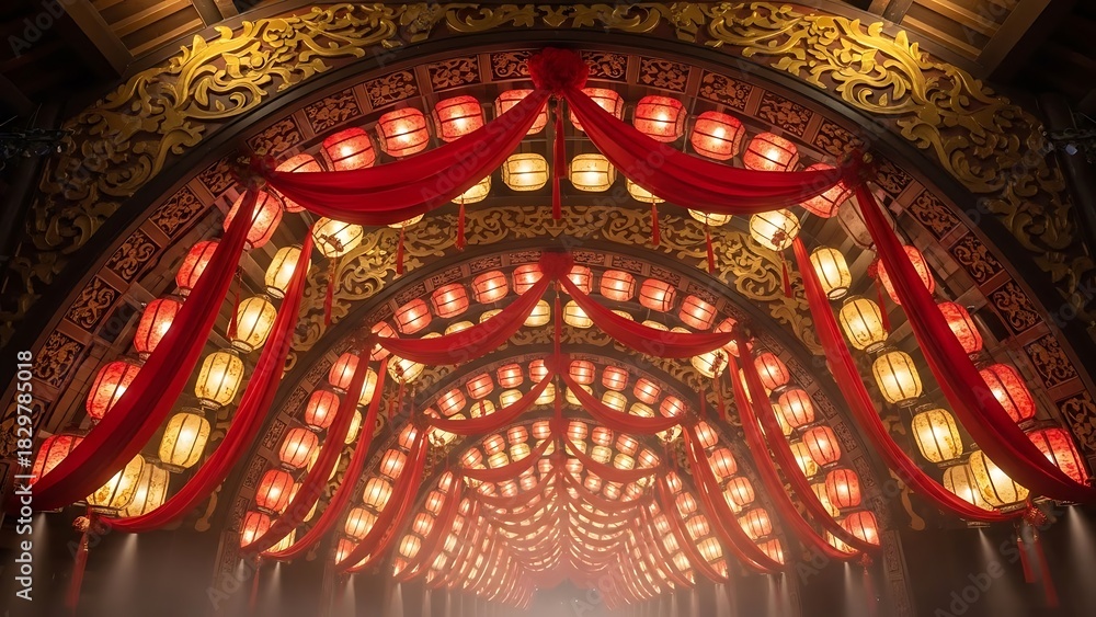 Obraz premium Chinese Lanterns and Red Fabric Decoration
