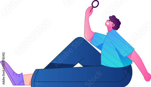 Vector flat gradient illustration of a character reading a book.
