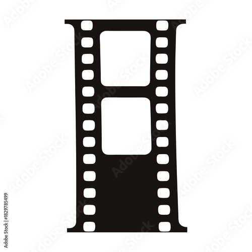 Black and white film reel strip with sprocket holes and two frames