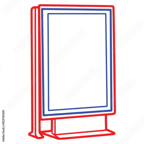 Red and Blue Outline Illustration of an Empty AFrame Sandwich Board Sign Ready for Promotion and Advertising
