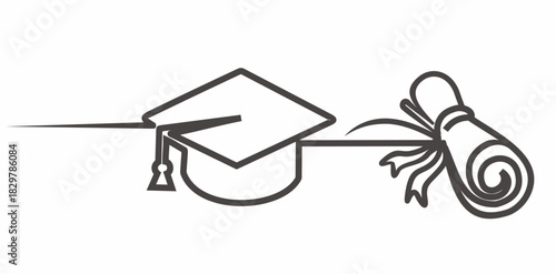 DRAWING LINE ART TOGA CAP AND DIPLOMA GRADUATION