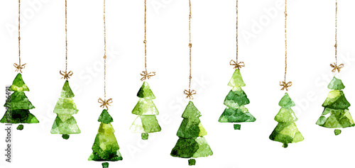 “christmas tree ornament hanging green watercolor festive holiday” garland joy