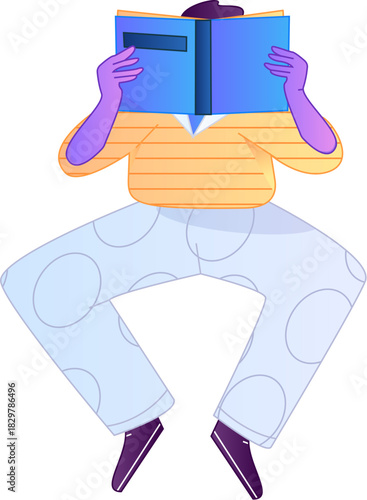 Vector flat gradient illustration of a character reading a book.
