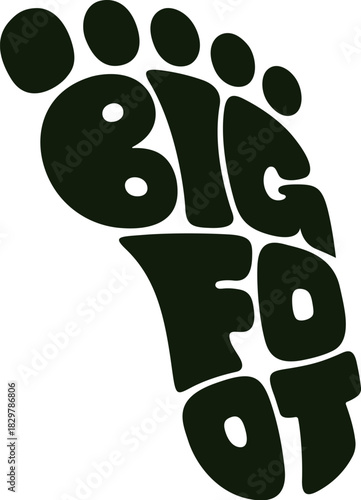 Bigfoot lettering inside footprint. Bold cartoon logo. Vector illustration.