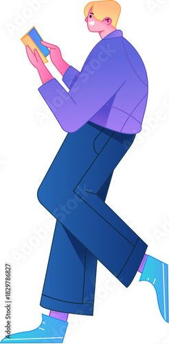 Vector flat gradient illustration of a character reading a book.
