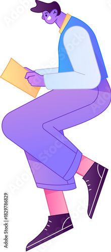 Vector flat gradient illustration of a character reading a book.
