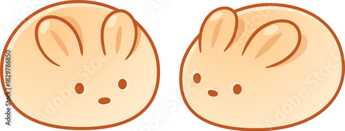 Cute bunny buns drawing. Rabbit shaped bread rolls, isolated vector clipart illustration.