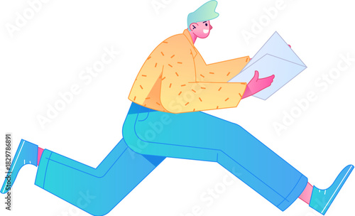 Vector flat gradient illustration of a character reading a book.
