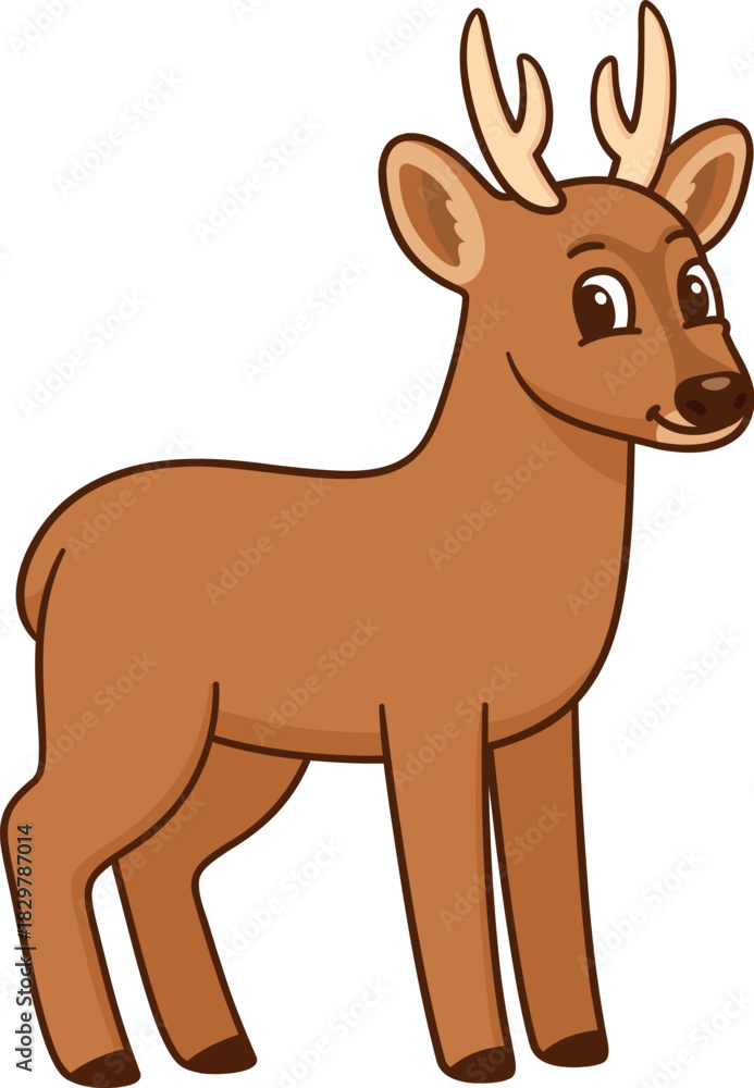 Fototapeta premium Cute cartoon huemul deer drawing, funny vector illustration. National animal of Chile.