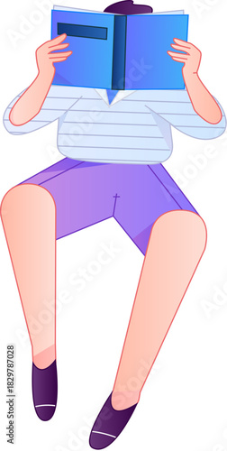Vector flat gradient illustration of a character reading a book.
