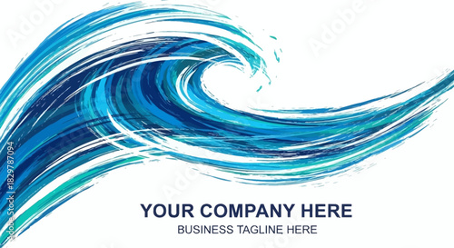 Dynamic blue ocean wave illustration with expressive, textured brushstrokes.