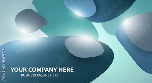 Dynamic composition of smooth, overlapping organic shapes in cool blue and teal tones with glossy highlights.