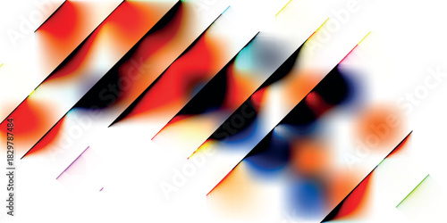 Abstract background with colorful blurred spots and sharp black diagonal lines creating a dynamic composition.