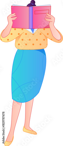 Vector flat gradient illustration of a character reading a book.
