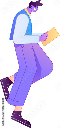 Vector flat gradient illustration of a character reading a book.
