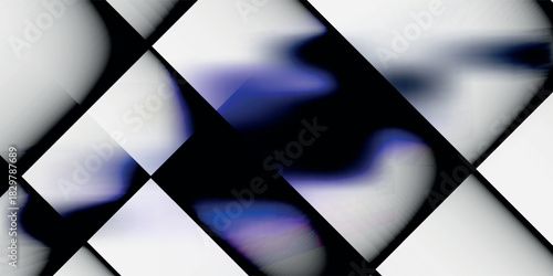 Abstract geometric background with a grid of white and black diamonds and a splash of blurry blue and purple.