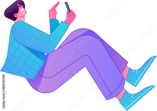 Vector flat gradient illustration of a character reading a book.
