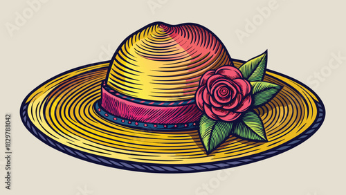 purple hat adorned with a decorative flower, showcasing a stylish and vibrant accessory.eps