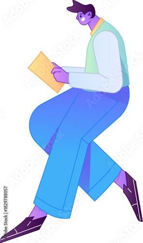 Vector flat gradient illustration of a character reading a book.

