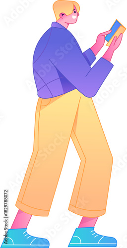 Vector flat gradient illustration of a character reading a book.
