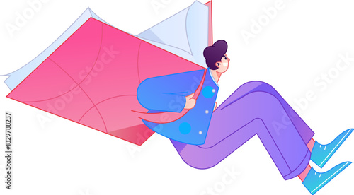Vector flat gradient illustration of a character reading a book.
