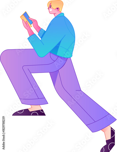 Vector flat gradient illustration of a character reading a book.
