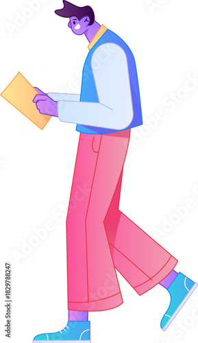 Vector flat gradient illustration of a character reading a book.
