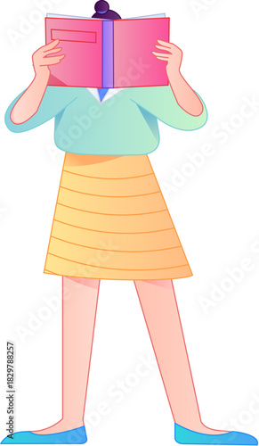 Vector flat gradient illustration of a character reading a book.
