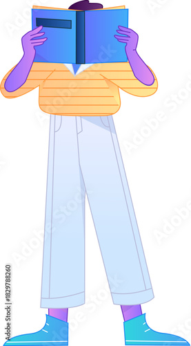 Vector flat gradient illustration of a character reading a book.
