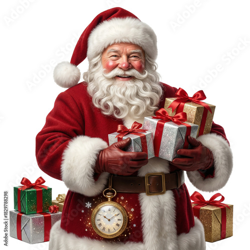 Friendly Santa Claus with Magical Glowing Pocket Watch.