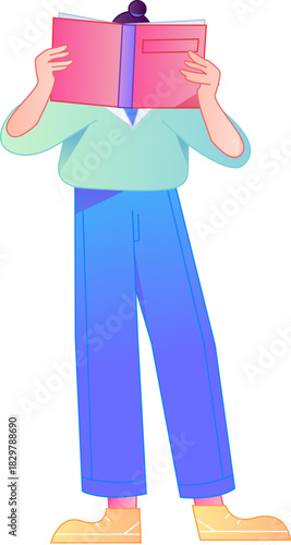 Vector flat gradient illustration of a character reading a book.
