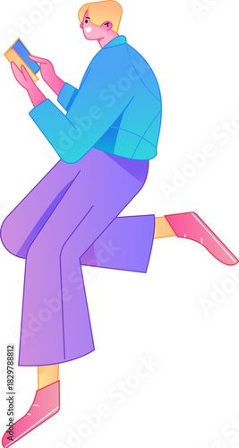 Vector flat gradient illustration of a character reading a book.

